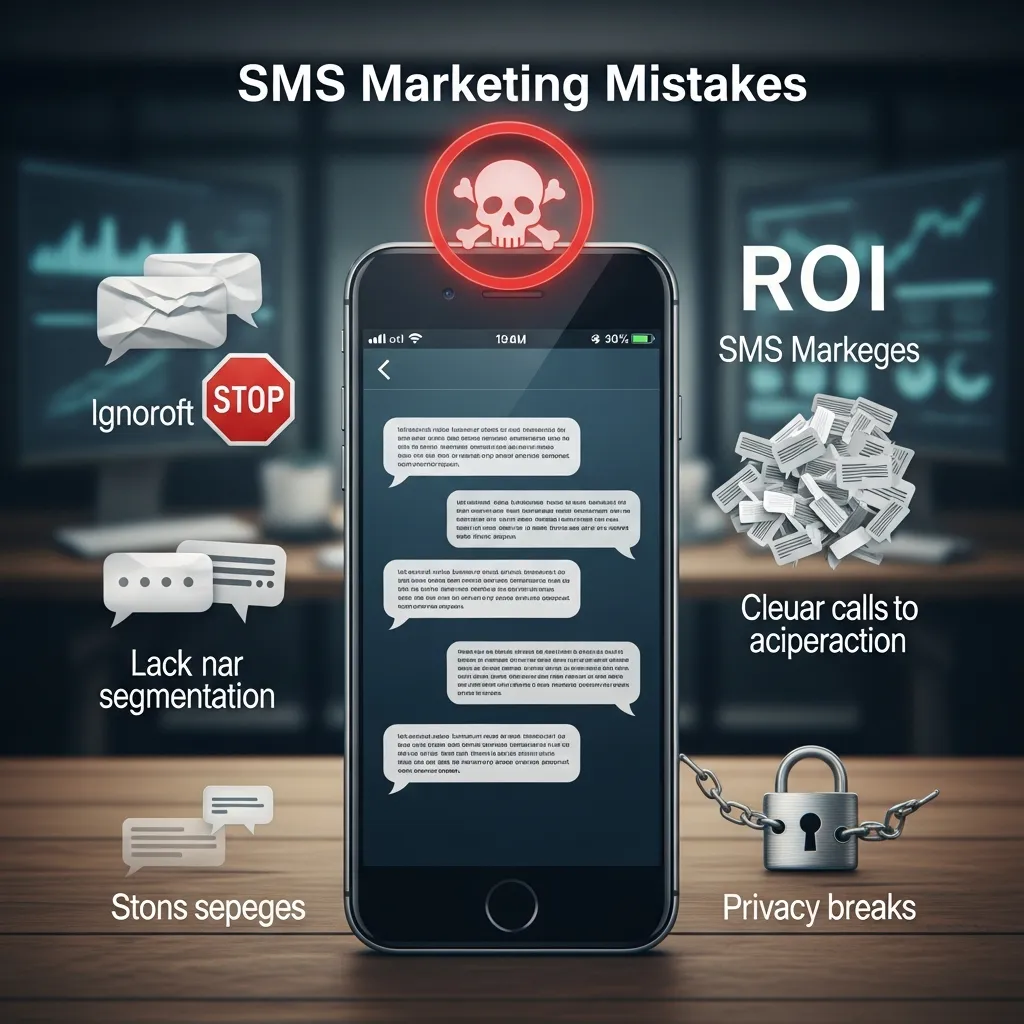 Illustration of SMS campaign errors leading to low engagement and poor conversion rates