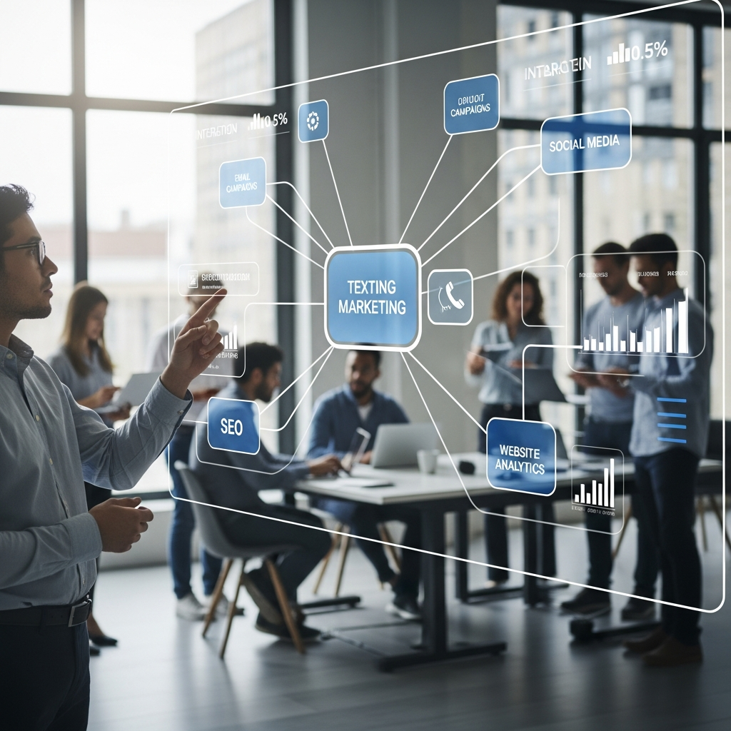 Illustration of cross-channel marketing strategy combining texting with broader campaigns