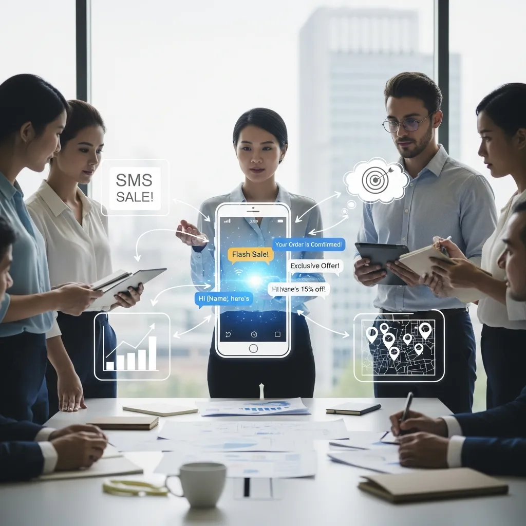 SMS marketing concept showing direct customer communication via mobile phones