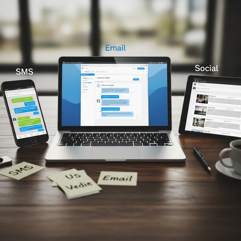 Marketing funnel comparing SMS, email, and social media effectiveness