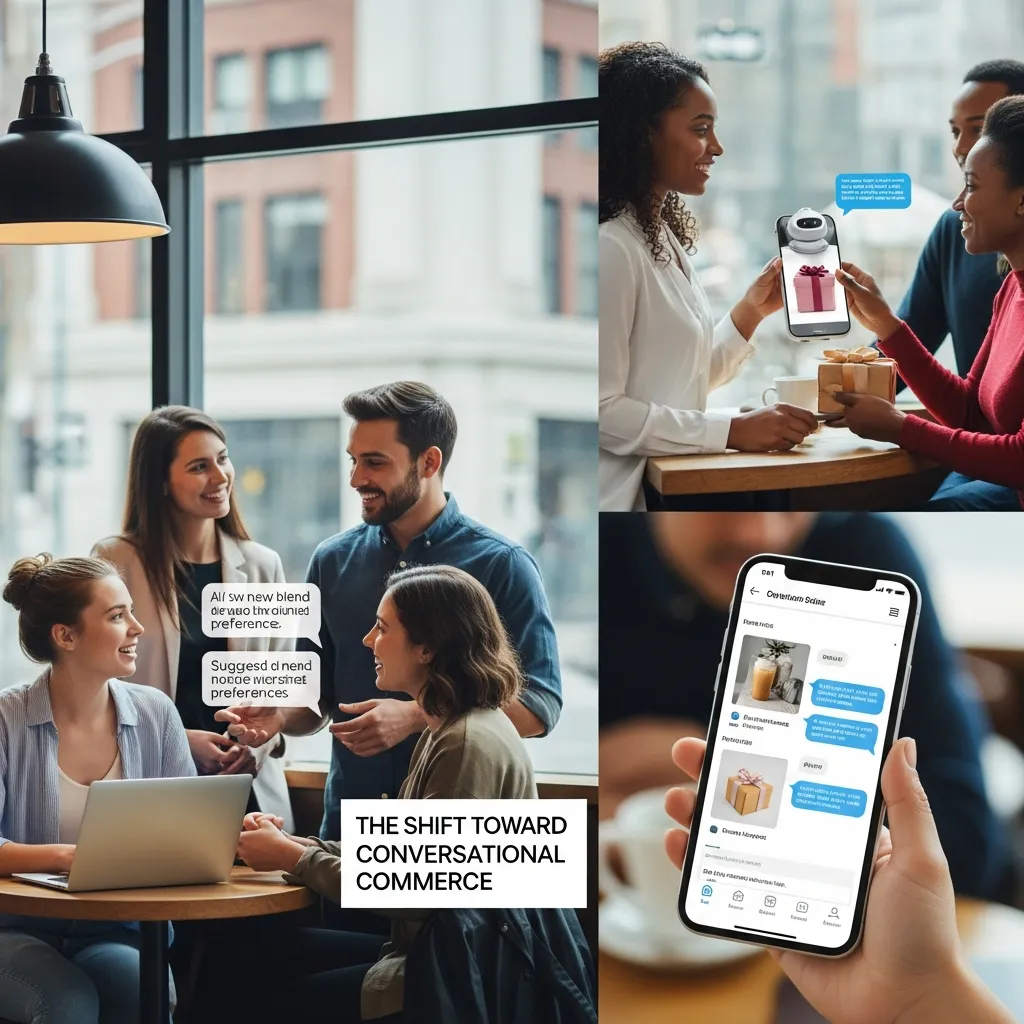 Smartphone displaying RCS messaging features with rich media, buttons, and branded business messages